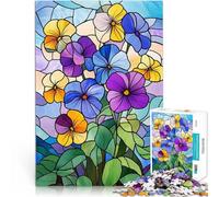 Puzzle da 1000 pezzi per adulti Viole del pensiero in vetro colorato Giochi di relax Decorazione murale Regali unici per compleanno e Natale 38x26cm