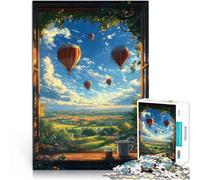 Puzzle da 1000 pezzi per adulti Vista dalla finestra con mongolfiere Giocattoli antistress Decorazioni e regali unici per la casa 52x38cm