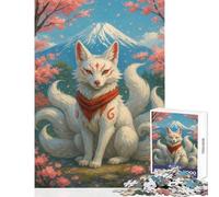 Puzzle da 1000 pezzi per adulti Volpe a nove code con il Monte Fuji Giocattolo educativo Ottimi regali e giocattoli Gioco pratico con poster abbinato e foglio di quiz Dimensioni 38x52cm