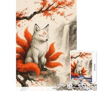 Puzzle da 1000 pezzi per adulti Volpe a nove code di Waterfall Giocattolo educativo Ottimi regali e giocattoli Gioco pratico con poster abbinato e foglio di quiz Dimensioni 38x52cm
