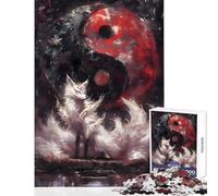 Puzzle da 1000 pezzi per adulti Volpe a nove code Yin Yang Giocattoli antistress Regalo per compleanni Gioco impossibile con poster abbinato e foglio di quiz Dimensioni 38x26cm