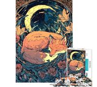 Puzzle da 1000 pezzi per adulti volpe addormentata sotto la luna crescente arte rompicapo gioco per adulti decorazione per la casa gioco stimolante regalo (dimensioni 50x75cm)
