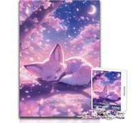 Puzzle da 1000 pezzi per adulti Volpe addormentata tra i fiori di ciliegio Gioco di sfida unico Gara di velocità a mano Giocattolo educativo Dimensioni 38x26cm