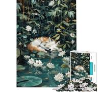 Puzzle da 1000 pezzi per adulti Volpe addormentata tra le ninfee Gioco di logica e analisi impegnativo adatto a ragazzi dai 14 anni in su 38x52cm