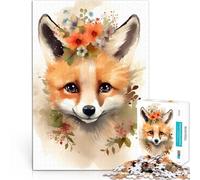 Puzzle da 1000 pezzi per adulti Volpe bambino floreale Difficile da completare ma divertente e umoristico Migliorare la memoria 38x26cm