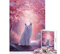 Puzzle da 1000 pezzi per adulti volpe bianca in una foresta di ciliegi in fiore gioco impossibile educativo fai da te collezione d'artista belle arti (26x38cm)