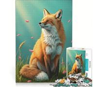 Puzzle da 1000 pezzi per adulti, volpe nel prato con petali che cadono, gioco educativo, difficile, regalo di compleanno e unico 38x52cm