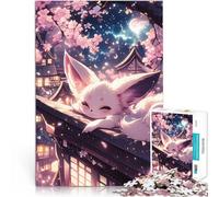 Puzzle da 1000 pezzi per adulti Volpe nella notte dei fiori di ciliegio Difficile Duro Attività divertenti a casa, regali di compleanno, regali di viaggio, 75x50cm