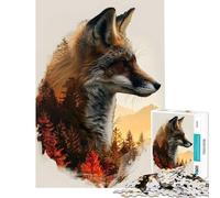 Puzzle da 1000 pezzi per adulti volpe rossa doppia esposizione giochi rilassanti gioco educativo sfida giocattolo regalo di Babbo Natale segreto analisi e logica (dimensioni 38x52cm)