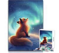 Puzzle da 1000 pezzi per adulti Volpe sotto l'aurora boreale Meraviglioso per le giornate di ozio pigro Affidabile Taglio aderente Dimensioni del giocattolo 38x26cm