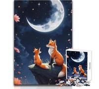 Puzzle da 1000 pezzi per adulti Volpi sotto il cielo illuminato dalla luna, gioco di apprendimento strategico, significativo per qualsiasi evento, dimensioni 50x75cm