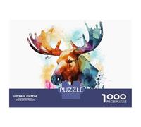 Puzzle Da 1000 Pezzi Per Adulti Watercolor Moose Painting Puzzle Per Adulti Gioco Rompicapo Difficile Compleanno E Natale 52x38cm/1000pcs