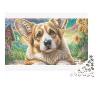 Puzzle da 1000 pezzi per adulti Welsh Corgi in cartone riciclato al 100% con girasoli, The Impossible Challenge, 52x38 cm/1000 pezzi
