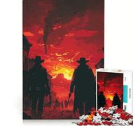 Puzzle da 1000 pezzi per adulti Western Town Showdown at Sunset gioco impossibile sfida difficile per rafforzare l'amore tra le coppie 50x75cm