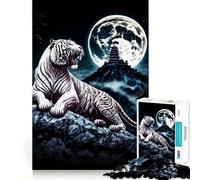 Puzzle da 1000 pezzi per adulti "White Tiger Moon",gioco di logica e divertimento mentale con tecnologia di taglio laser avanzata,sfida divertente per ingannare il tempo (38x26cm)