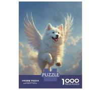 Puzzle Da 1000 Pezzi Per Adulti Winged Samoyed Dog Flying in Sky Samoyed Angel Heavenly Tribute Art Puzzle Per Adolescenti Giochi Rilassanti Migliora La Memoria Regali Unici Per Compleanno E Natale