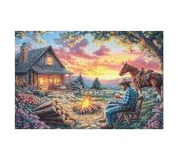 Puzzle Da 1000 Pezzi Per Adulti Winter Cottage Campfire Night 75x50cm Taglio Di Precisione Incastro Perfetto Senza Sbavature Perfetto Per Legame Genitori-Figli Gioco Interattivo