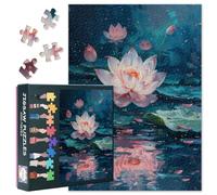Puzzle da 1000 pezzi per adulti Zen fiore di loto, ninfea blu-verde, puzzle con fiori sofisticati, regalo per meditazione e consapevolezza (70 x 50 cm), decorazione estetica della stanza