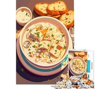 Puzzle da 1000 pezzi per adulti zuppa cremosa di frutti di mare con pane gioco rilassante giocattolo educativo ottimo regalo per donne (dimensioni 38x52cm)