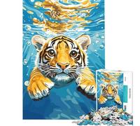 Puzzle da 1000 pezzi per adulticucciolo di tigre che nuota sott'acqua Gioco impegnativo da completare antistress ed educativo adatto a partire dai 14 anni (38x26cm)