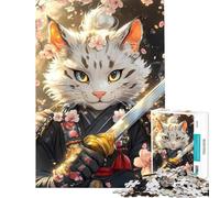 Puzzle da 1000 pezzi per adultiSamurai Gatto della savana con spada Animale Difficile e stimolante Un'opera d'arte Gioco educativo Adatto a persone dai 14 anni in su (50x75cm)
