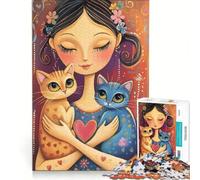 Puzzle da 1000 pezzi per ragazze adolescenti con gatti che si abbracciano, arte fantasiosa, gioco impossibile, attività divertenti da fare in casa, compleanno e Natale 38x26cm