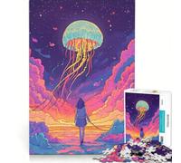 Puzzle da 1000 pezzi per ragazze adolescenti con meduse in un paesaggio da sogno, giocattolo fai da te, decorazione da parete, con pezzi di forma casuale completamente ad incastro 38x52cm