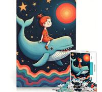 Puzzle da 1000 pezzi per ragazze adolescenti, raffigurante una balena a cavallo in un cielo stellato Giocattolo educativo per il divertimento in famiglia, ideale come decorazione da scrivania 50x75cm
