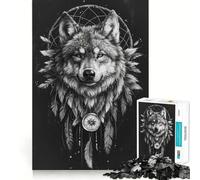 Puzzle da 1000 pezzi per ragazzi,acchiappasogni con lupo in stile boho,disegno ritagliato con precisione,gioco stimolante per la mente,ideale per rilassarsi,perfetto a tema natalizio