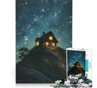 Puzzle da 1000 pezzi per ragazzi: accogliente casetta di legno su una collina sotto un cielo stellato, gioco impossibile, allena la mente e la mano, regalo di compleanno, regali 50x75cm