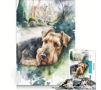 Puzzle da 1000 pezzi per ragazzi: Airedale dorme in giardino, gioco divertente, stimolante da completare, ideale come regalo per tutta la famiglia 38x52cm