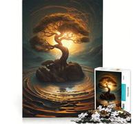 Puzzle da 1000 pezzi per ragazzi, albero astratto dorato in un vortice, gioco divertente, stimolante da completare, ideale come regalo per tutta la famiglia 38x52cm