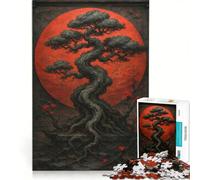 Puzzle da 1000 pezzi per ragazzi: Albero bonsai con sfondo di luna rossa, gioco educativo, regalo di compleanno, collezione d'artista, opera d'arte 50x75cm