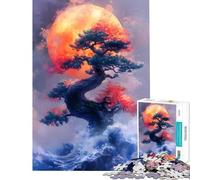 Puzzle da 1000 pezzi per ragazzi albero bonsai luna e onde dell'oceano Sfida educativa decorazione da parete gioco rilassante per ragazzi dai 14 anni in su (38x26cm)