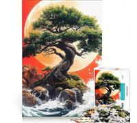 Puzzle da 1000 pezzi per ragazzi, albero bonsai sotto la luna rossa, paesaggio giapponese, giocattolo decorativo da parete, decorazione perfetta, regalo di Natale o compleanno 50x75cm