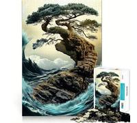 Puzzle da 1000 pezzi per ragazzi albero bonsai su una scogliera con onde,disegno preciso,gioco stimolante,rilassante,attività artistica per il tempo libero a tema natalizio 50x75cm
