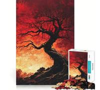 Puzzle da 1000 pezzi per ragazzi Albero contorto su cielo rosso, incastro perfetto, gioco di abilità mentale, divertimento, svago, Natale, arte per la casa (50x75cm)