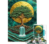 Puzzle da 1000 pezzi per ragazzi Albero della Vita Dorato con Cascata Puzzle artistico per ragazzi Migliora la memoria Lista dei desideri con Babbo Natale Gioco educativo per famiglie 38x26cm