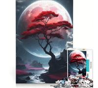 Puzzle da 1000 pezzi per ragazzi: Albero rosso sotto una luna gigante gioco rompicapo difficile e stimolante ideale come regalo per tutta la famiglia 38x26cm