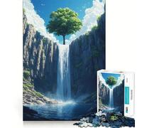 Puzzle da 1000 pezzi per ragazzi albero sopra una cascata, disegno tridimensionale, gioco cognitivo, regalo per momenti di relax, decorazione natalizia (38x52cm)