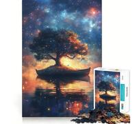 Puzzle da 1000 pezzi per ragazzi albero su barca sotto un cielo stellato, gioco di incastro preciso, sfida mentale, giocattolo divertente e rilassante, scena natalizia (50x75cm)