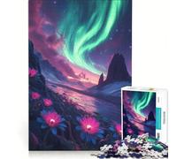 Puzzle da 1000 pezzi per ragazzi, ambientazione eterea, fantasy, con aurora boreale su paesaggio floreale, gioco educativo, gara di velocità manuale, sfida unica 38x52cm