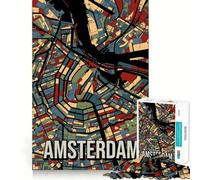Puzzle da 1000 pezzi per ragazzi,Amsterdam,tonalità della terra,mappa della città,disegno dai bordi precisi,giocattolo per l'allenamento cerebrale,gioco rilassante,decorazione natalizia (50x75cm)