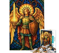 Puzzle da 1000 pezzi per ragazzi angelo in vetro colorato con spada Puzzle per ragazzi che migliora la memoria e stimola l'attività cerebrale Gioco educativo per tutta la famiglia 38x26cm