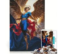 Puzzle da 1000 pezzi per ragazzi, Angelo Michele con spada e ali dorate, gioco rilassante, antistress, lista dei desideri con Babbo Natale 38x26cm