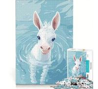 Puzzle da 1000 pezzi per ragazzi: Asino bianco che nuota in acqua blu gioco educativo sfida impegnativa regalo di compleanno e unico 50x75cm