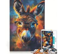 Puzzle da 1000 pezzi per ragazzi, Asino con gli occhiali che guarda dritto, gioco educativo, divertente e umoristico, compleanno e altre occasioni 50x75cm
