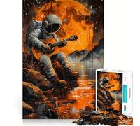 Puzzle da 1000 pezzi per ragazzi,astronauta arancione al chiaro di luna,disegno pulito,gioco creativo,giocattolo rilassante,regalo di Natale (50x75cm)
