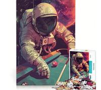 Puzzle da 1000 pezzi per ragazzi, astronauta che gioca a biliardo, giocattolo fai da te, decorazione da parete, con pezzi di forma casuale completamente ad incastro 38x52cm