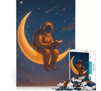 Puzzle da 1000 pezzi per ragazzi: Astronauta che legge su una luna crescente luminosa, giochi educativi, corsa a tempo, collezione d'artista, belle arti 50x75cm